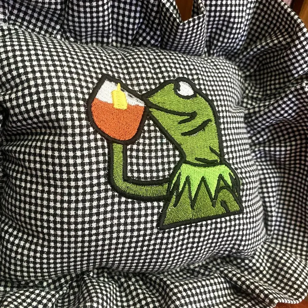 Sips Tea Meme embroidered Mini Ruffled Pillow